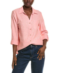 Jones New York Button Front Linen-Blend Tunic Orange
