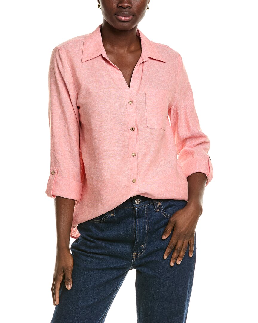 Jones New York Button Front Linen-Blend Tunic Orange