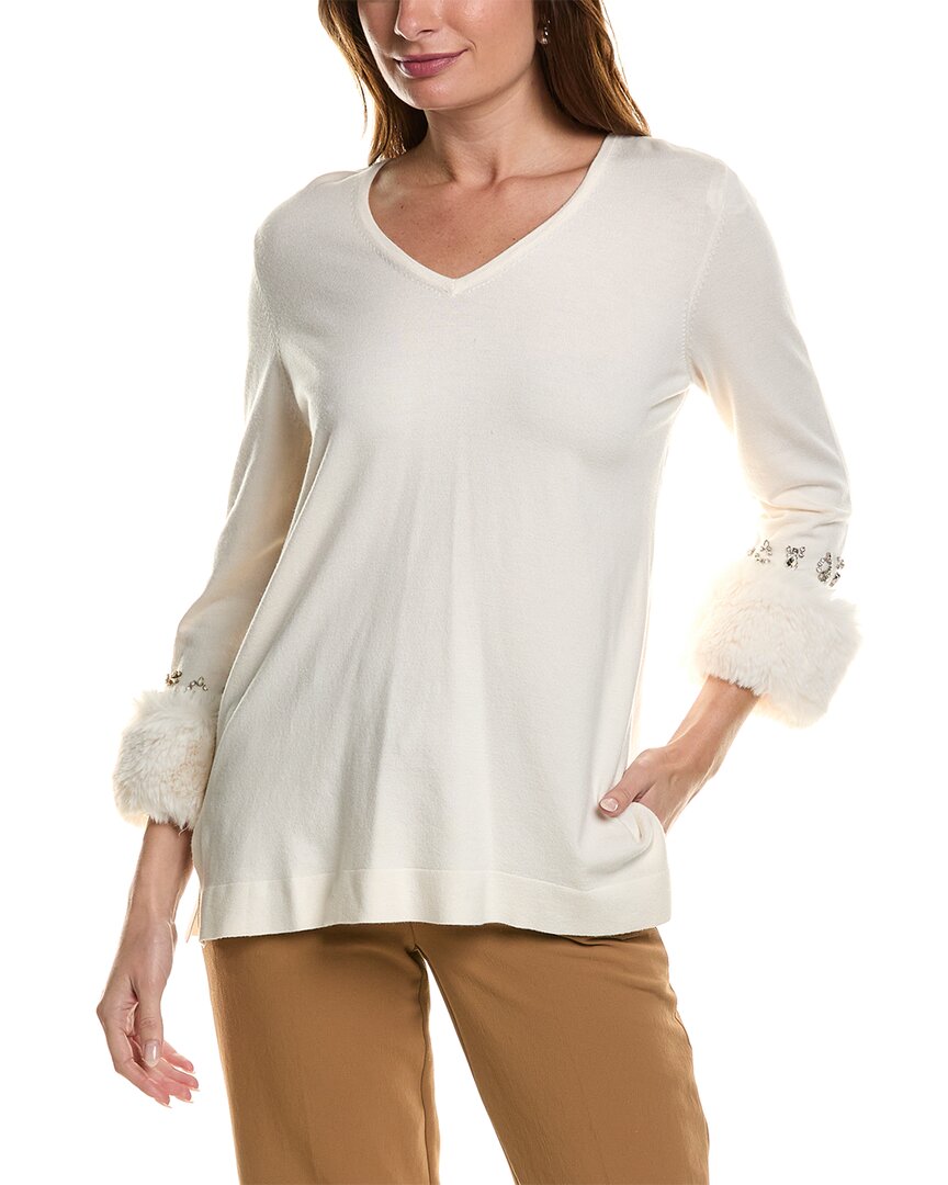 Anne Klein Embellished Sweater Regular 8 (M) White