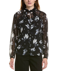 Anne Klein Ruffle Neck Blouse Grey Multi