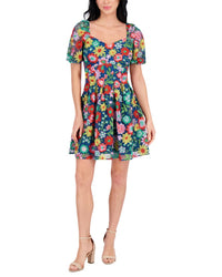 Kensie Embroidered Mesh Mini Dress