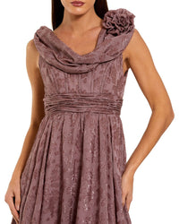 Mac Duggal Cowl Neck Ruffle Hem Evening Dress