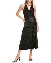 Kensie Sequin Mesh Midi Dress Black