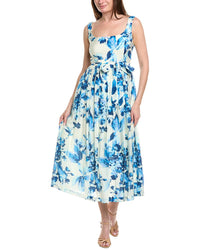 Taylor Black & White Stripe Floral Print Strapless Dress