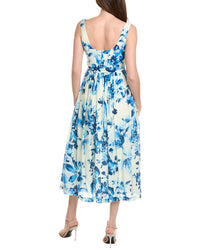 Taylor Black & White Stripe Floral Print Strapless Dress