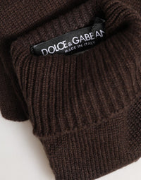 Dolce & Gabbana Brown Cashmere Knitted Elbow Length Mitten Women's Gloves