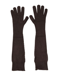 Dolce & Gabbana Brown Cashmere Knitted Elbow Length Mitten Women's Gloves