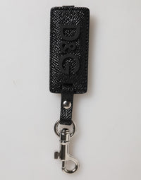 Dolce & Gabbana Dolce & Gabbana Black DG Logo Leather Silver Metal Keyring Men Men's Keychain