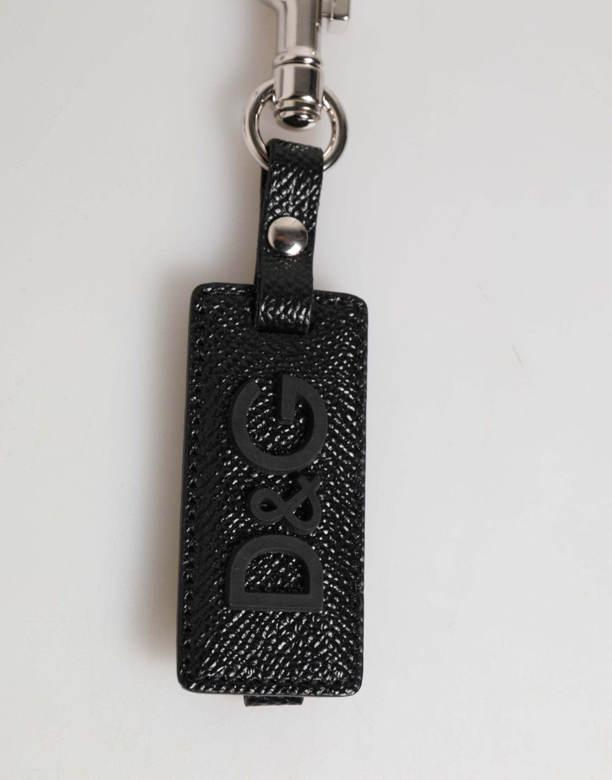 Dolce & Gabbana Dolce & Gabbana Black DG Logo Leather Silver Metal Keyring Men Men's Keychain