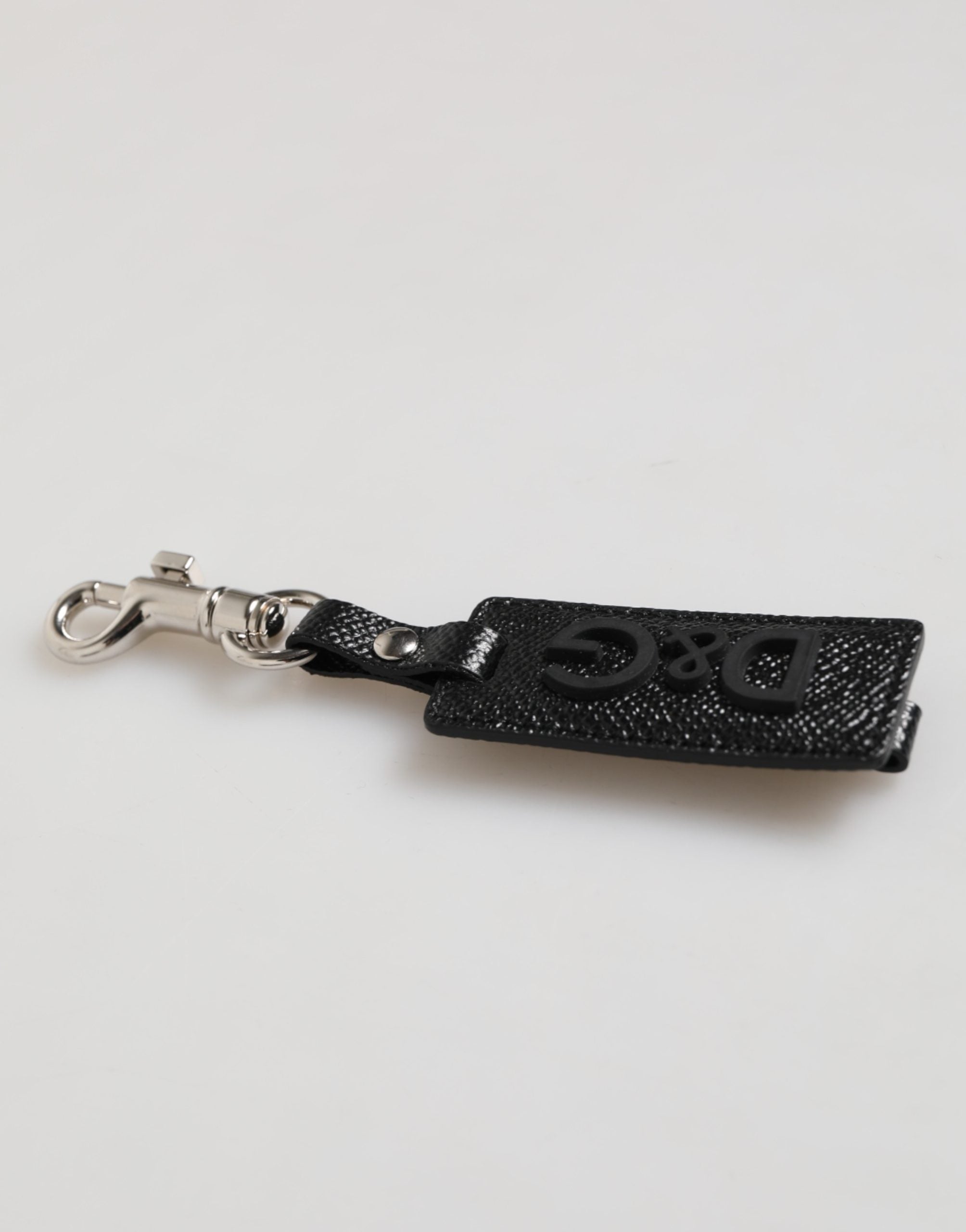 Dolce & Gabbana Dolce & Gabbana Black DG Logo Leather Silver Metal Keyring Men Men's Keychain