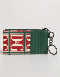 Dolce & Gabbana Dolce & Gabbana Green Calf Leather Logo Print Monogram Card Holder Men's Wallet