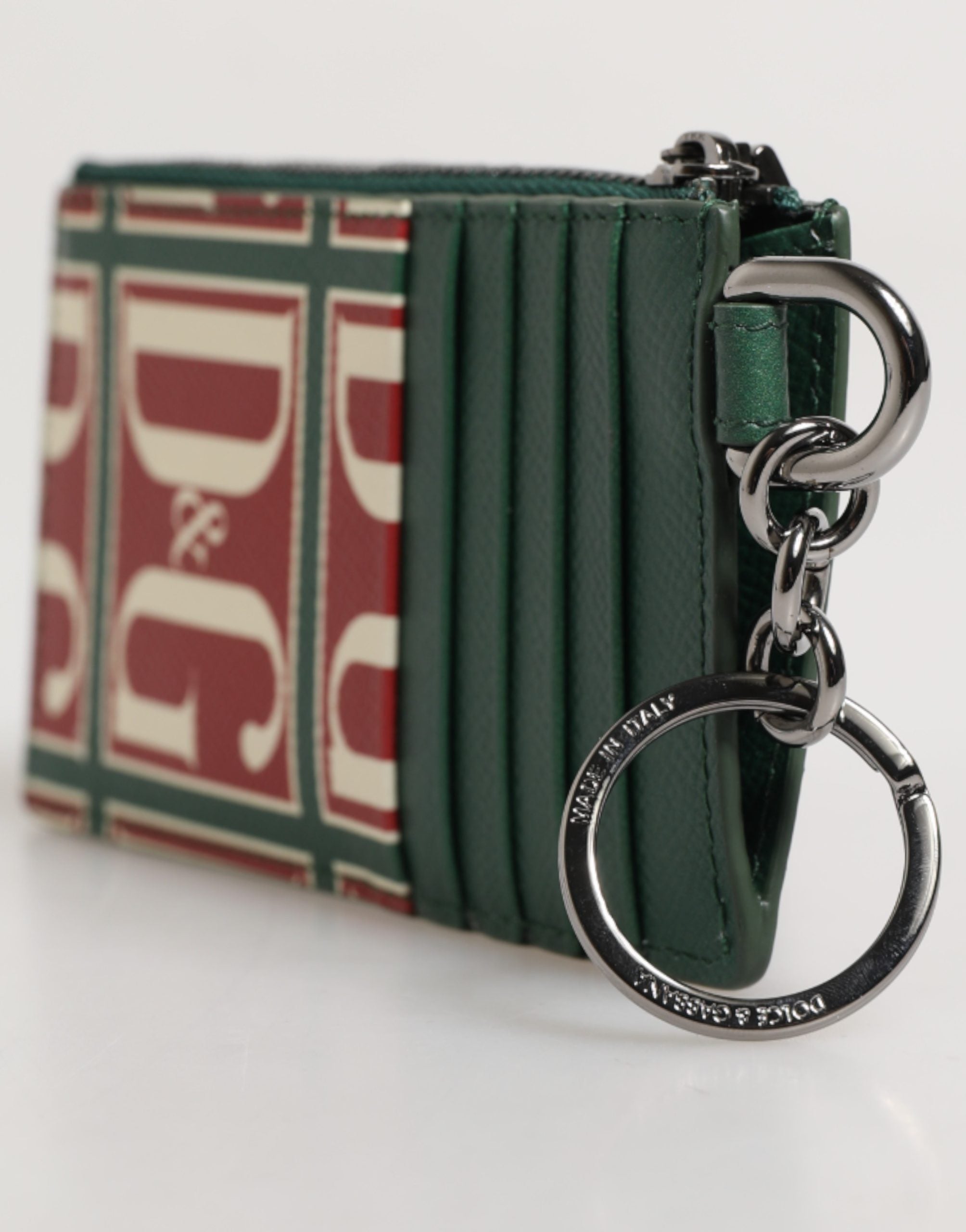 Dolce & Gabbana Dolce & Gabbana Green Calf Leather Logo Print Monogram Card Holder Men's Wallet