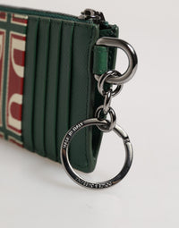 Dolce & Gabbana Dolce & Gabbana Green Calf Leather Logo Print Monogram Card Holder Men's Wallet