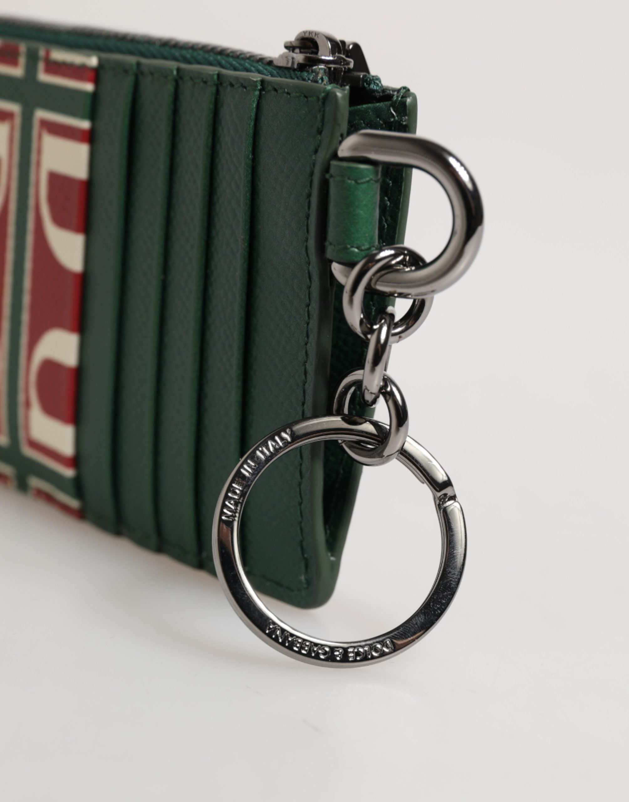Dolce & Gabbana Dolce & Gabbana Green Calf Leather Logo Print Monogram Card Holder Men's Wallet
