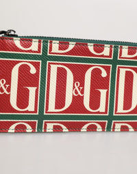 Dolce & Gabbana Dolce & Gabbana Green Calf Leather Logo Print Monogram Card Holder Men's Wallet