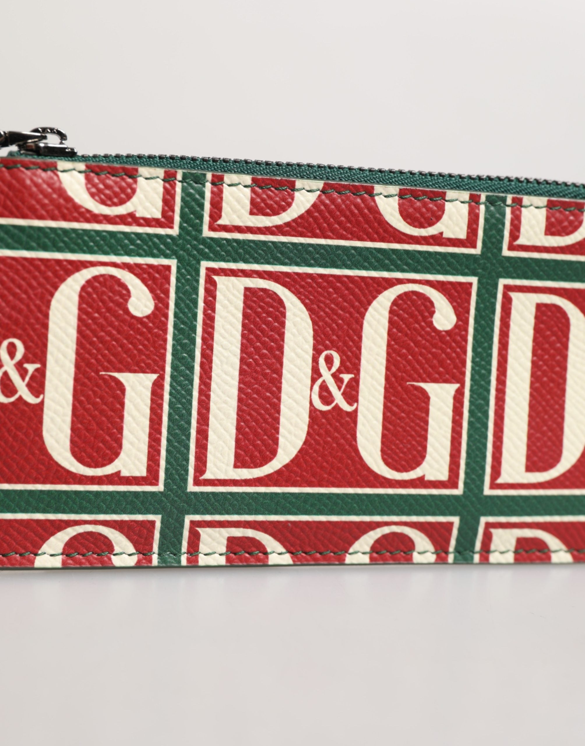 Dolce & Gabbana Dolce & Gabbana Green Calf Leather Logo Print Monogram Card Holder Men's Wallet