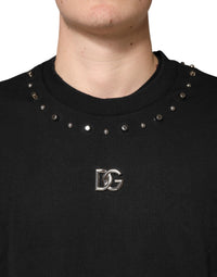 Dolce & Gabbana Black Embellished Cotton Sweatshirt Men's Sweater
