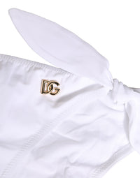 Dolce & Gabbana White Nylon DG Logo Plaque Bikini Bottom Women's Swimwear
