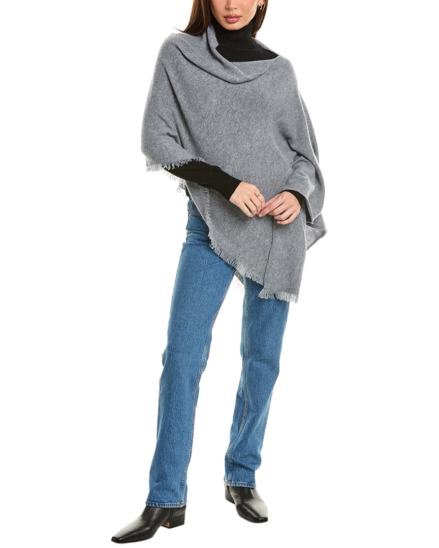 Amicale Cashmere Fringe Asymmetrical Cashmere Poncho One Size Fits All Grey Multi