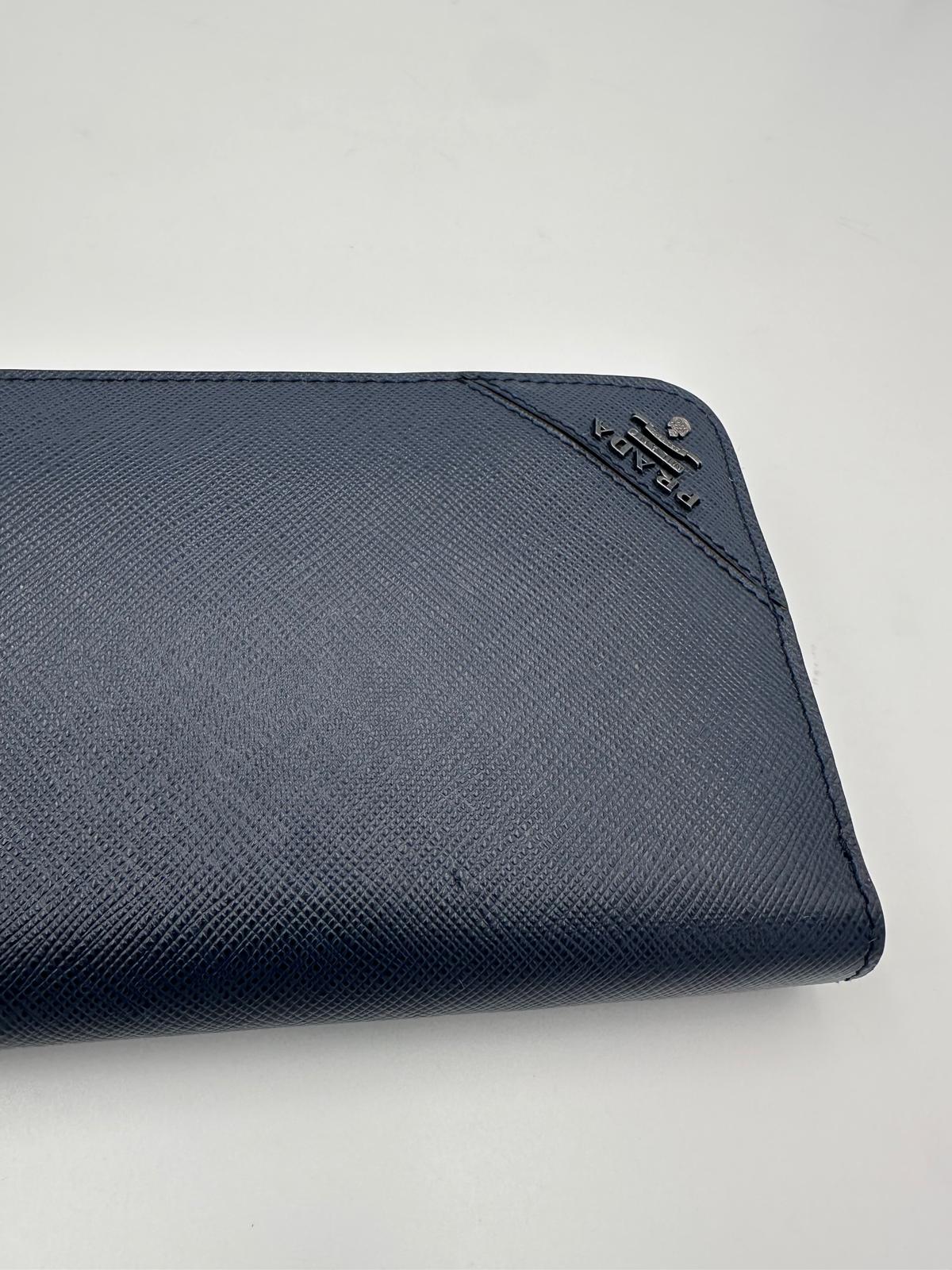Prada PRADA Zip in Blue Saffiano Wallet (Authentic Pre-Loved)