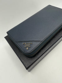 Prada PRADA Zip in Blue Saffiano Wallet (Authentic Pre-Loved)