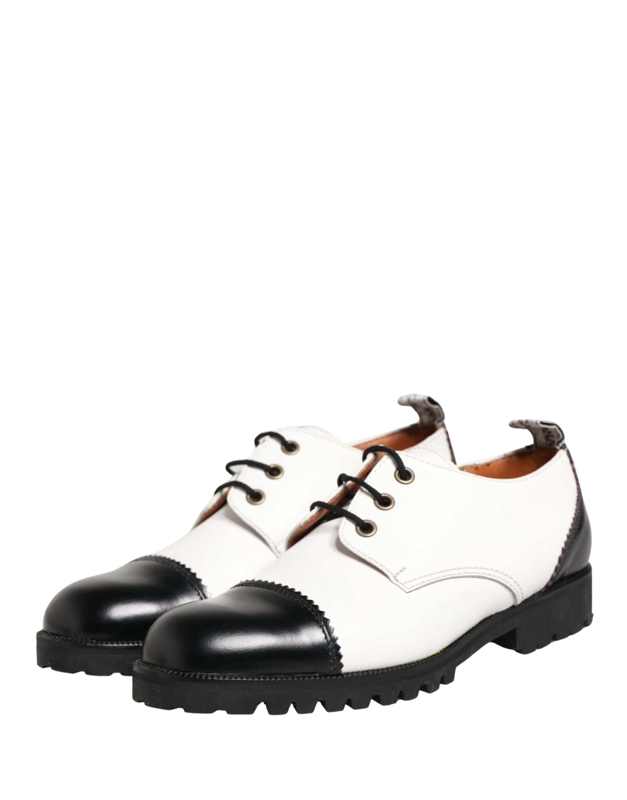 Dolce & Gabbana Dolce & Gabbana Black White Leather Derby Women's Shoes