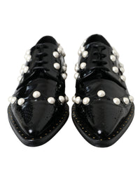 Dolce & Gabbana Dolce & Gabbana Black Leather Faux Pearl Dress Brogue Women's Shoes
