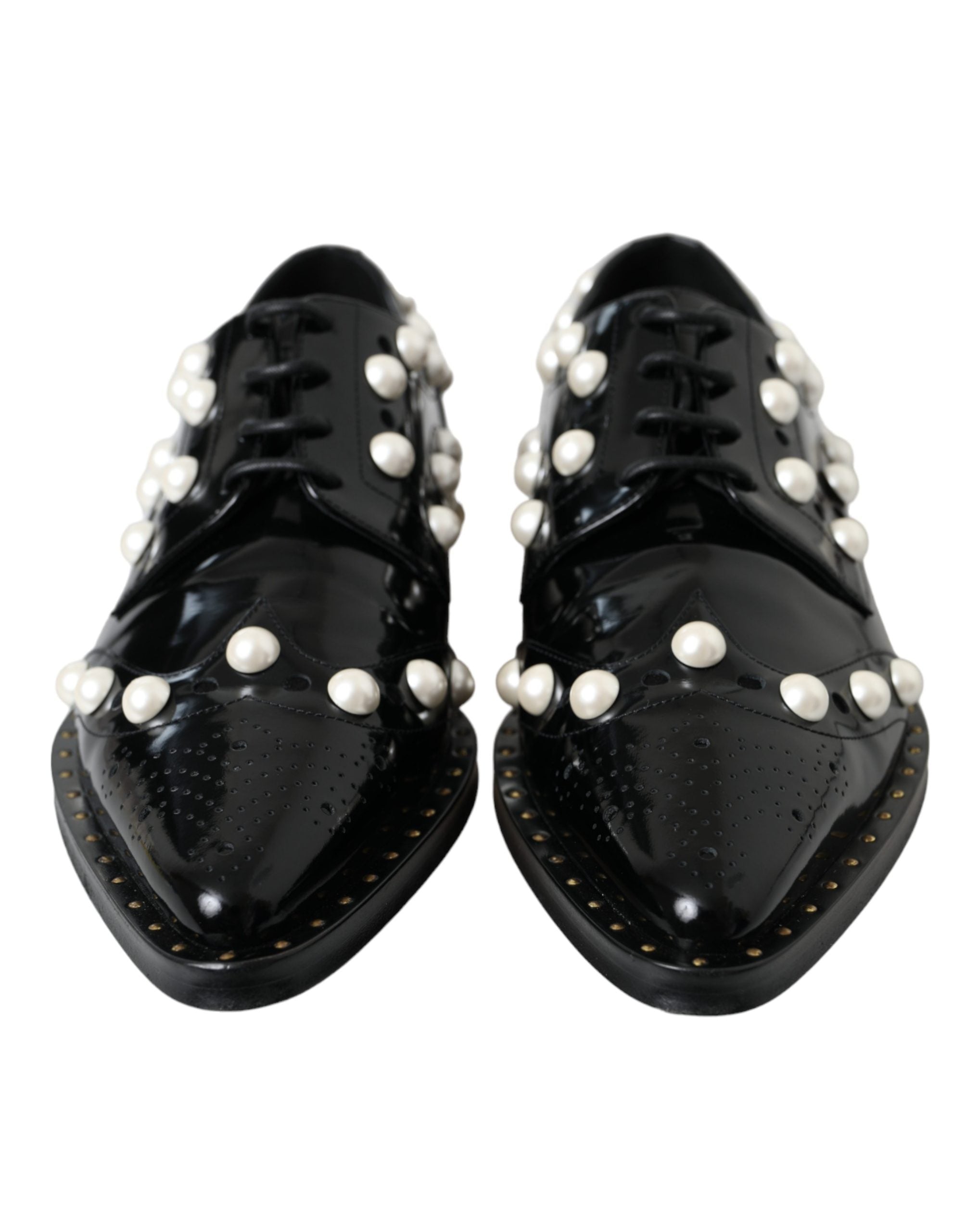 Dolce & Gabbana Dolce & Gabbana Black Leather Faux Pearl Dress Brogue Women's Shoes