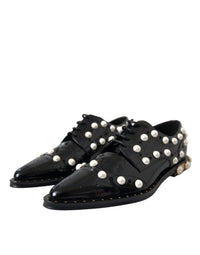 Dolce & Gabbana Dolce & Gabbana Black Leather Faux Pearl Dress Brogue Women's Shoes