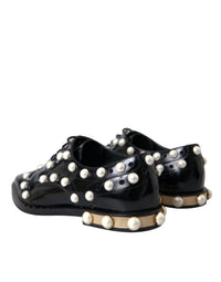 Dolce & Gabbana Dolce & Gabbana Black Leather Faux Pearl Dress Brogue Women's Shoes