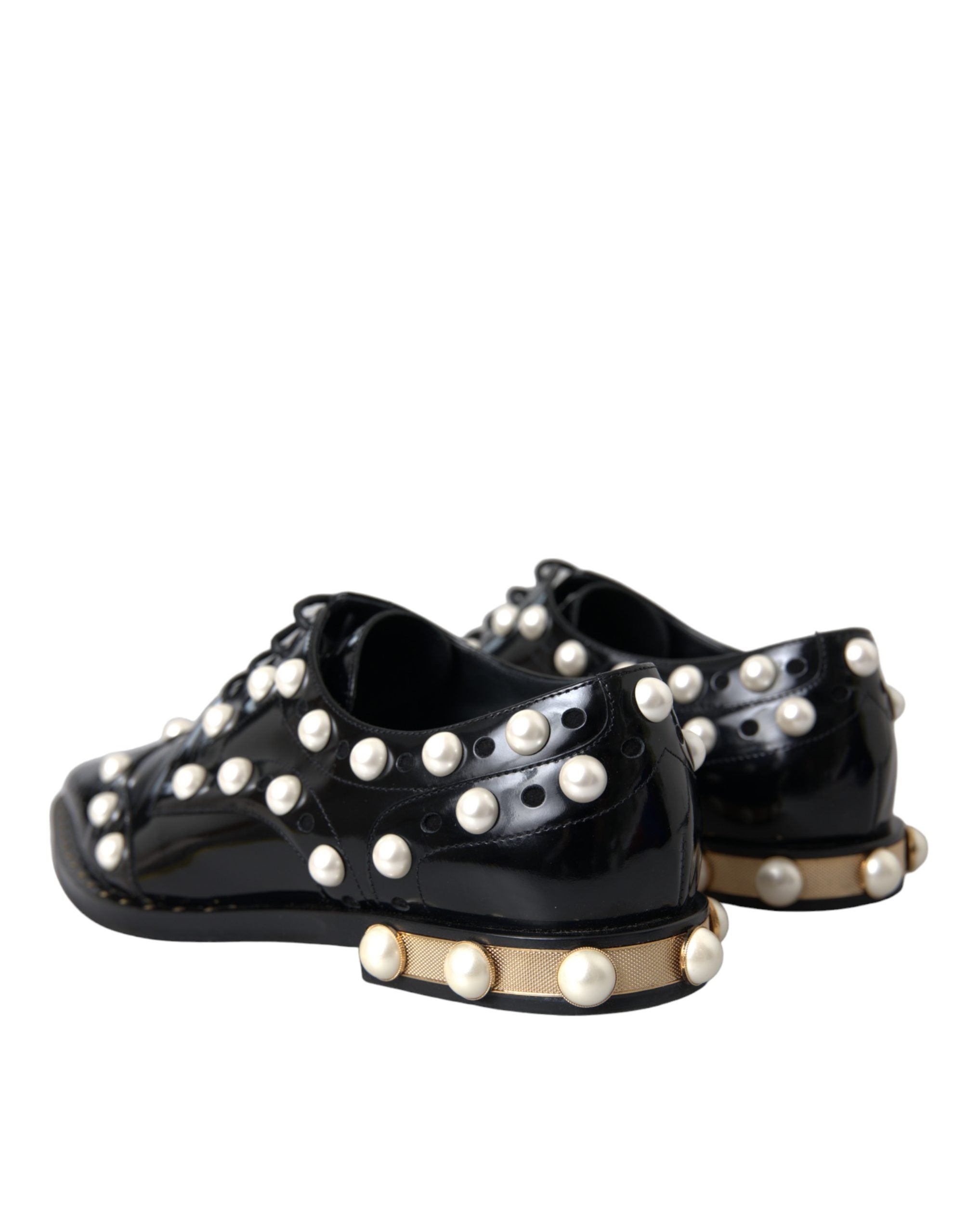 Dolce & Gabbana Dolce & Gabbana Black Leather Faux Pearl Dress Brogue Women's Shoes