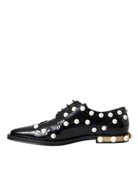 Dolce & Gabbana Dolce & Gabbana Black Leather Faux Pearl Dress Brogue Women's Shoes