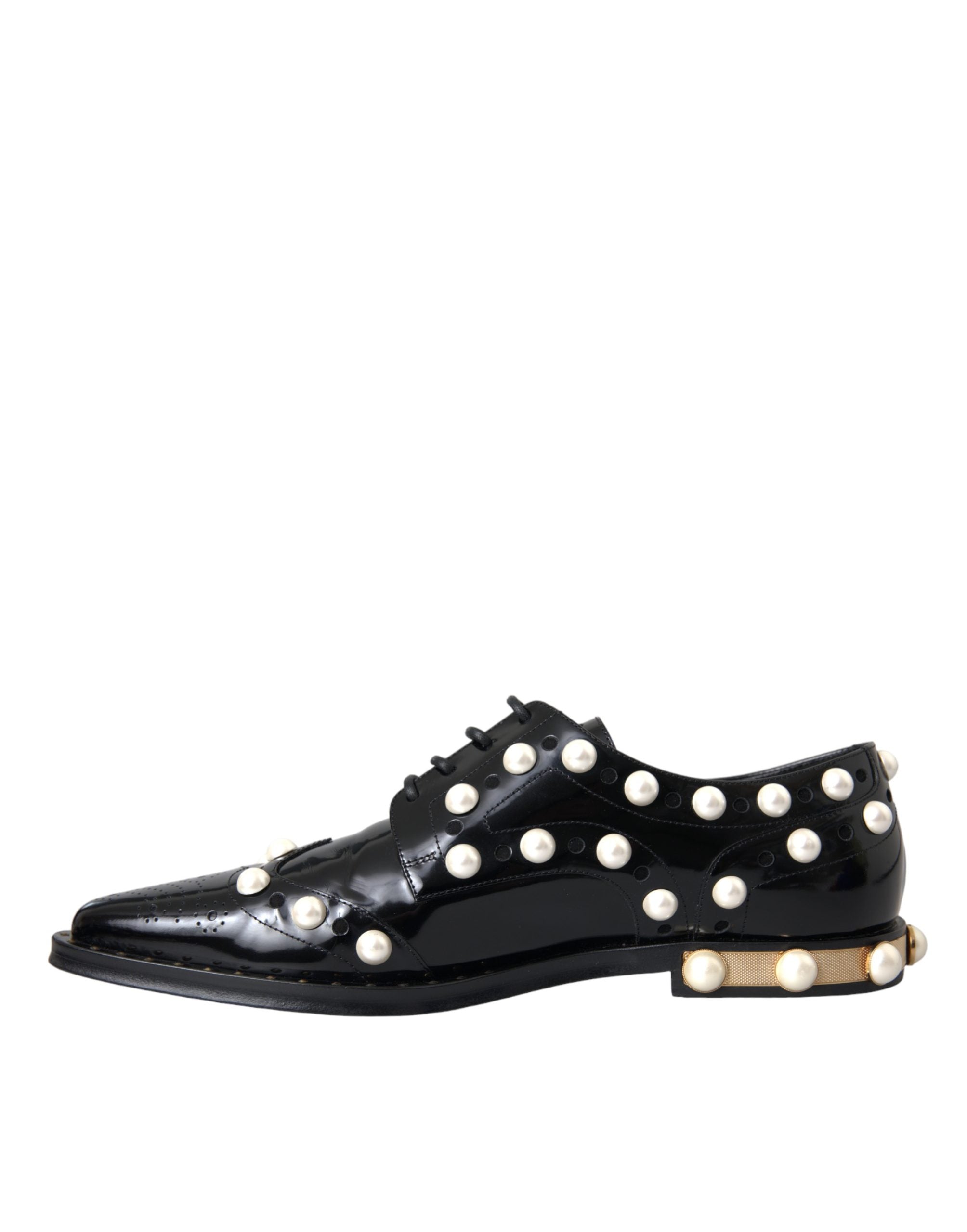 Dolce & Gabbana Dolce & Gabbana Black Leather Faux Pearl Dress Brogue Women's Shoes