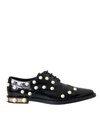 Dolce & Gabbana Dolce & Gabbana Black Leather Faux Pearl Dress Brogue Women's Shoes