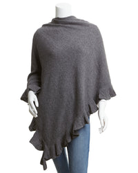 Hannah Rose Ruffle Cashmere Topper One Size Fits All Grey Multi