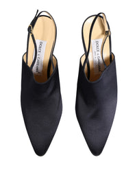 Dolce & Gabbana Black Suede Heels Slingbacks Women's Shoes