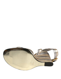 Dolce & Gabbana Gold Silver Leather Wedge Heels Sandals Women's Shoes