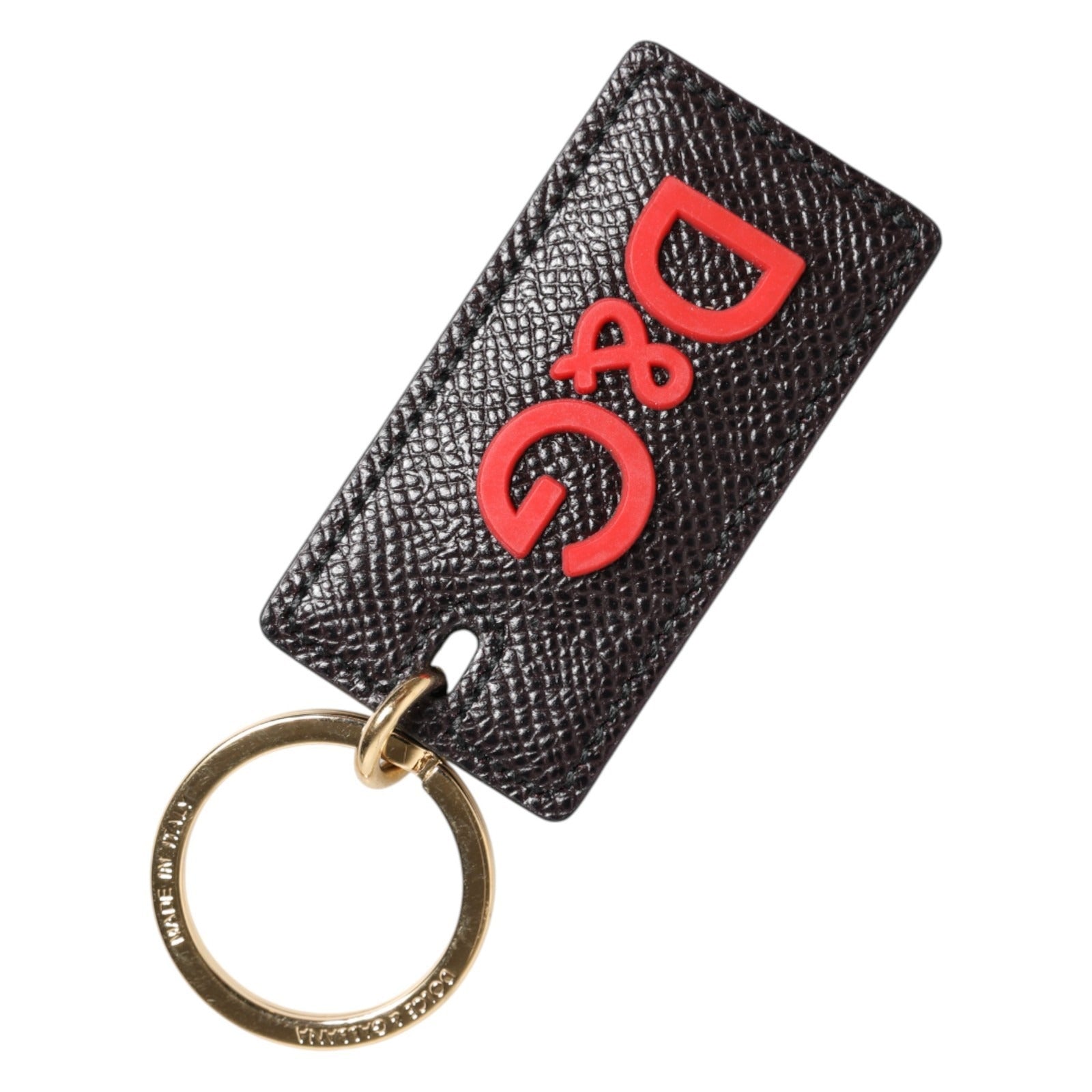 Dolce & Gabbana Dolce & Gabbana Black Calf Leather Logo Metal Ring Men Keychain Men's Keyring