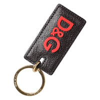 Dolce & Gabbana Dolce & Gabbana Black Calf Leather Logo Metal Ring Men Keychain Men's Keyring