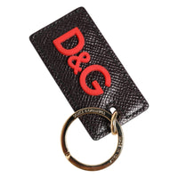 Dolce & Gabbana Dolce & Gabbana Black Calf Leather Logo Metal Ring Men Keychain Men's Keyring