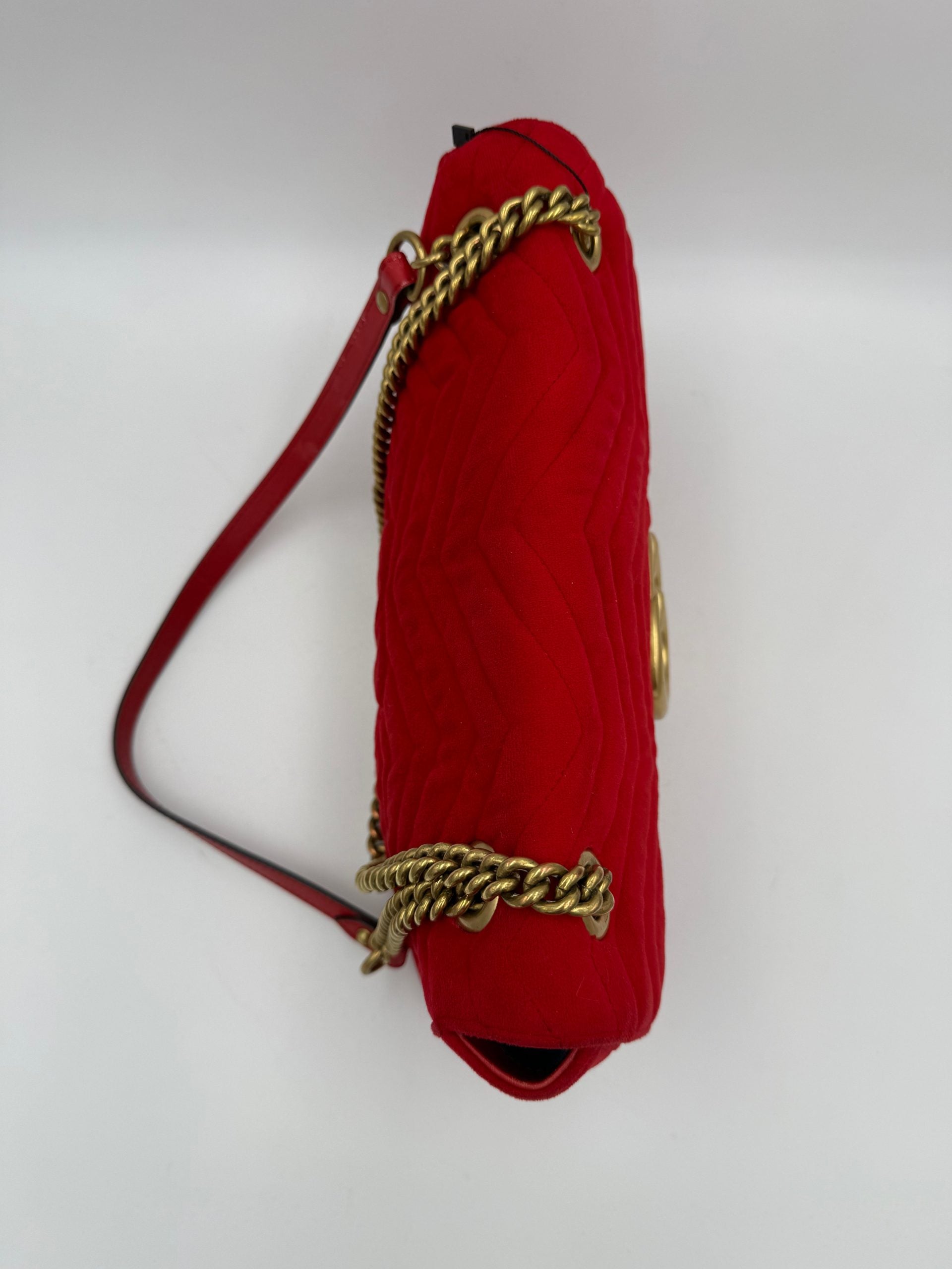 Gucci GUCCI MARMONT Red Velvet Women's Handbag (Authentic Pre-Loved)