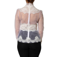 Dolce & Gabbana White Nylon Lace Tulle Sheer Long Sleeve Women's Top