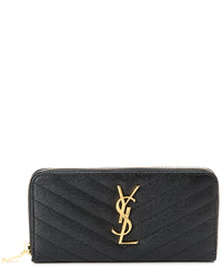 Saint Laurent Monogram Matelasse Leather Zip Around Wallet, Black