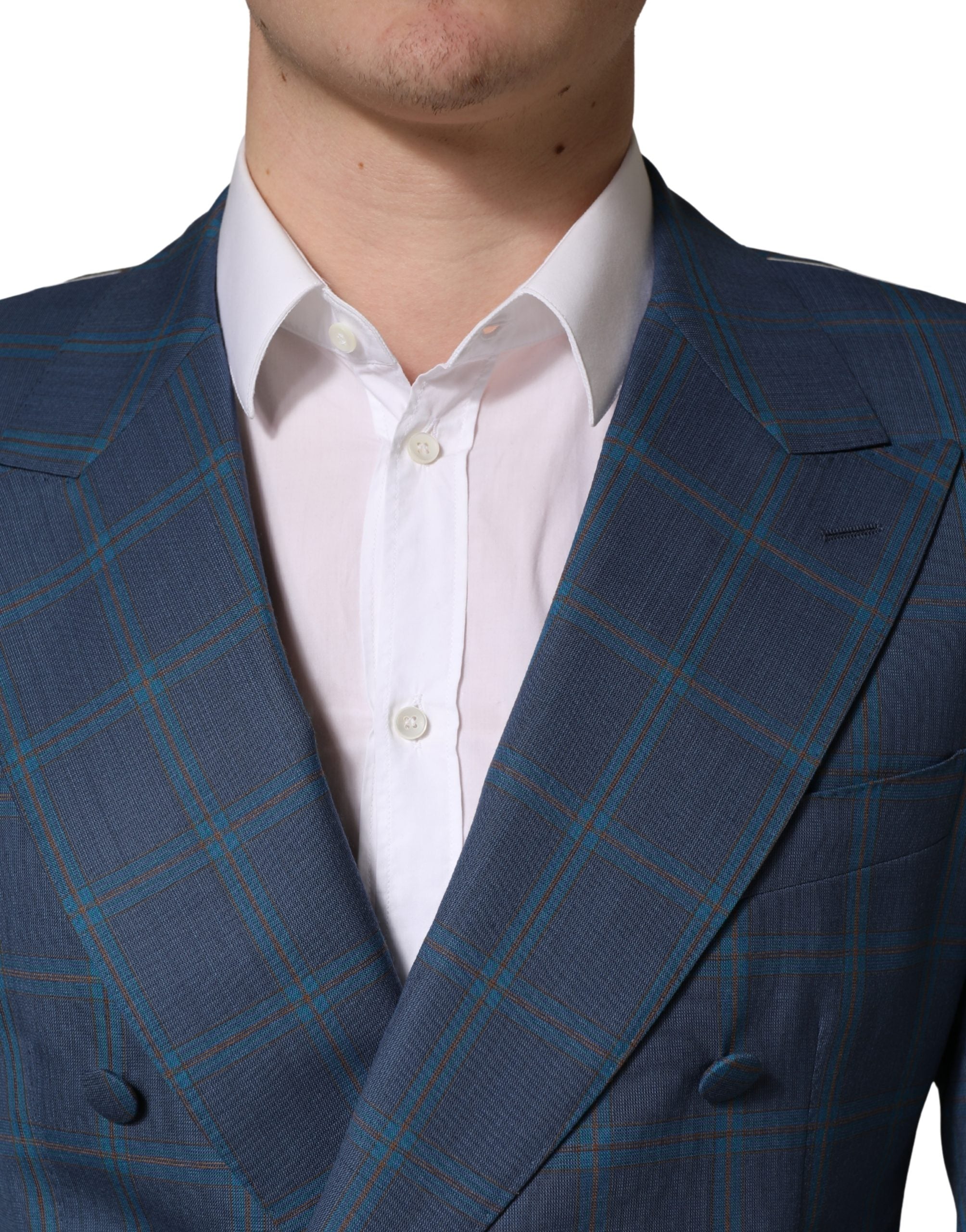 Dolce & Gabbana Blue Checked Double Breasted Men Suit Men's Jacket
