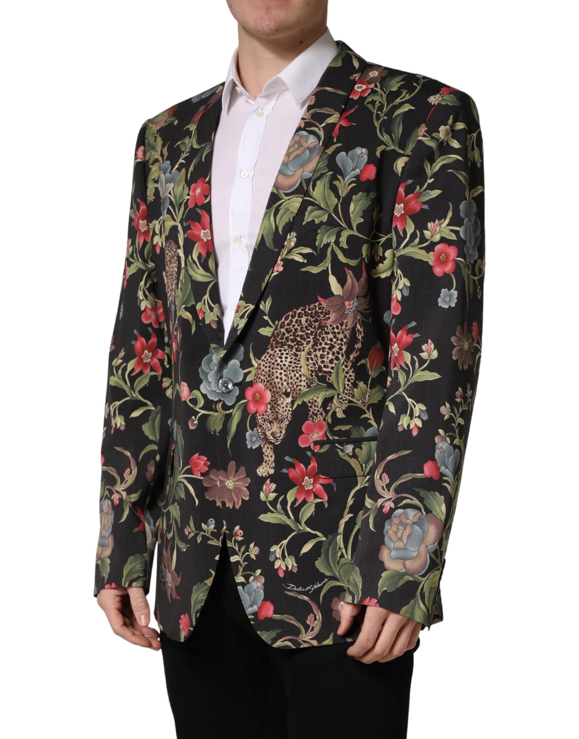 Dolce & Gabbana Multicolor Floral Leopard 1 Button Men Suit Men's Jacket