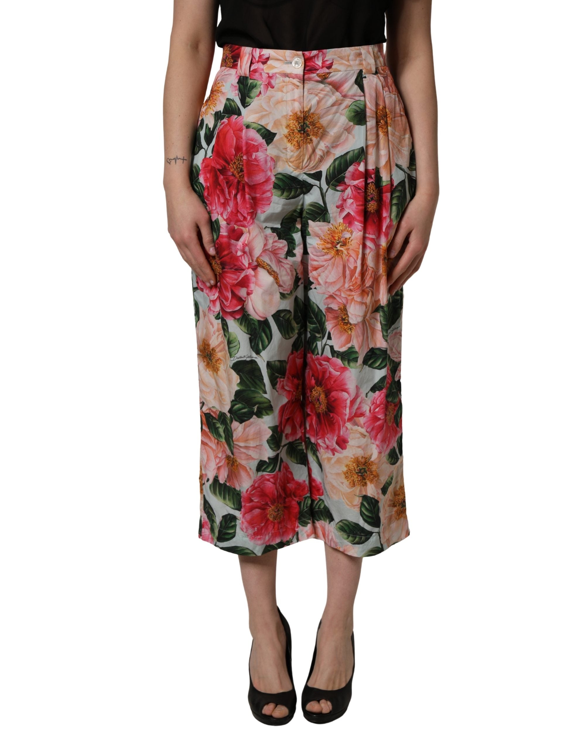 Dolce & Gabbana Multicolor Floral High Waist Cropped Women's Pants