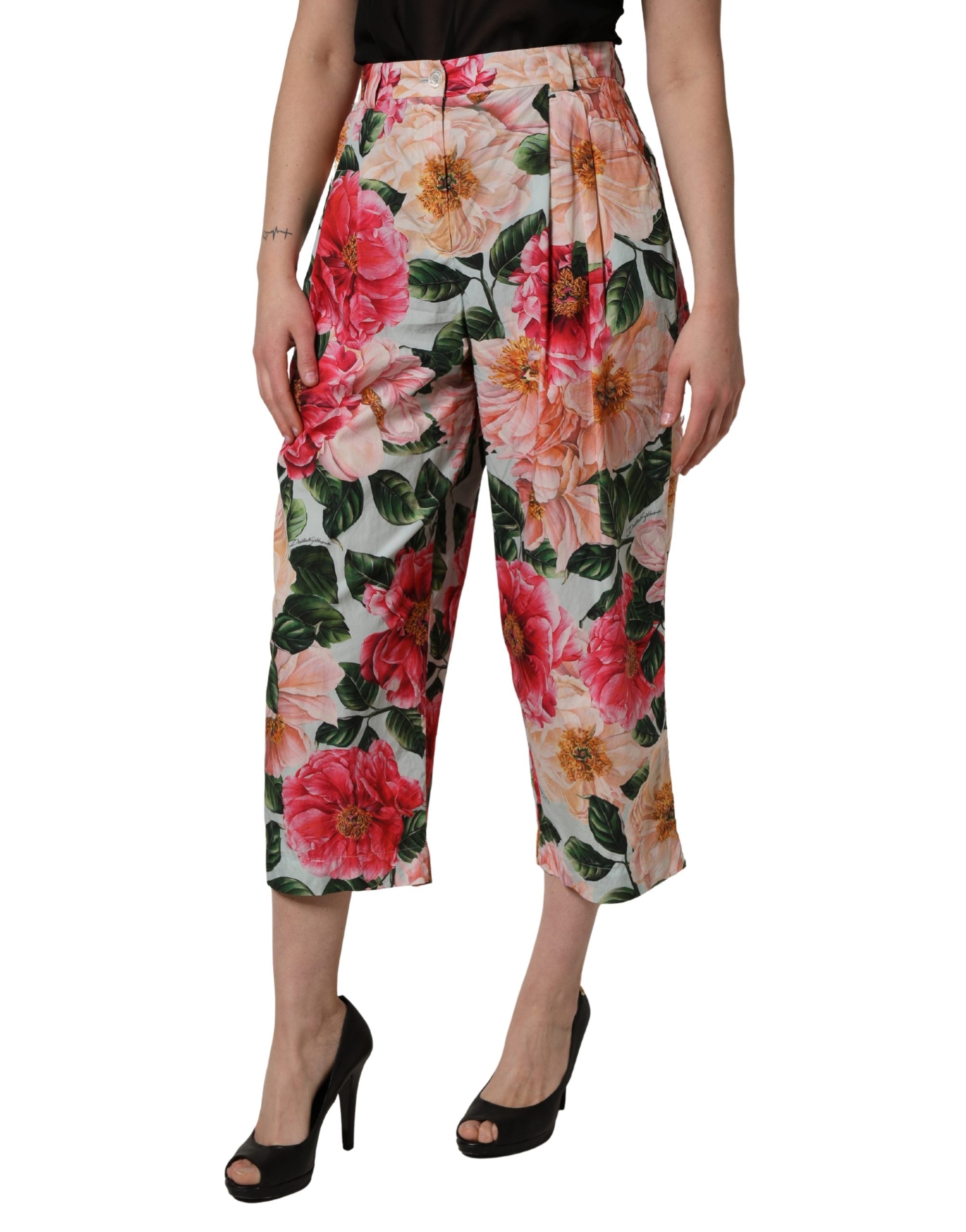 Dolce & Gabbana Multicolor Floral High Waist Cropped Women's Pants