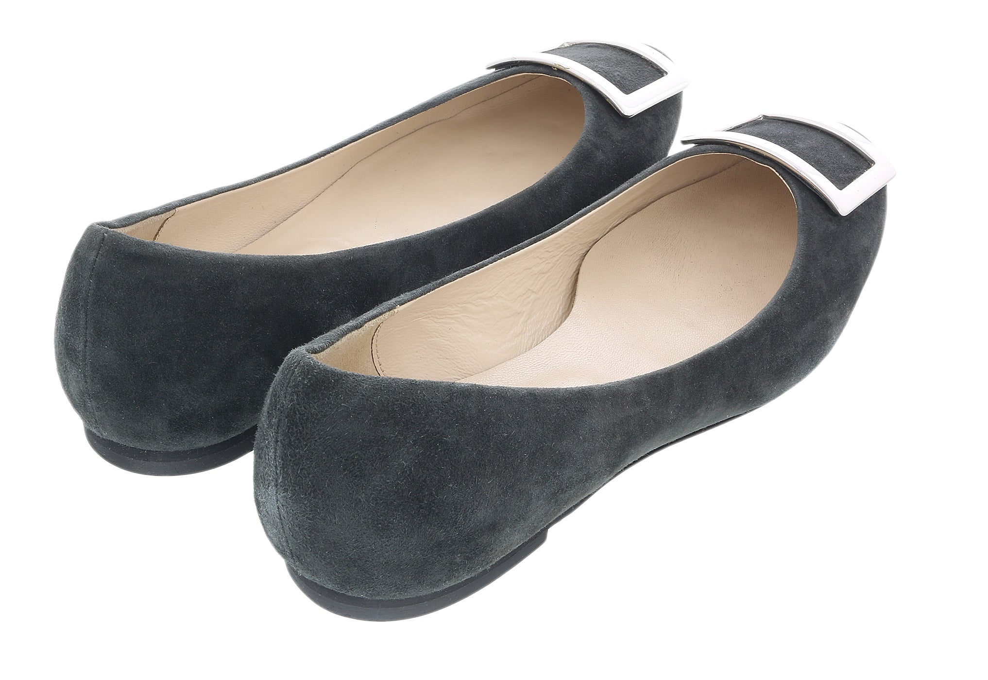 Daniela Fargion Sage/Silver Suede Square Buckle Flat Ballerina Shoes-