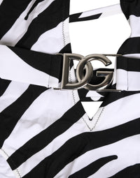 Dolce & Gabbana Black White Zebra Deep V-Neck One Piece Women's Swimwear