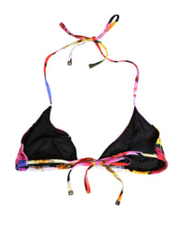 Dolce & Gabbana Black Floral Print Nylon Halter Bikini Top Women's Swimwear